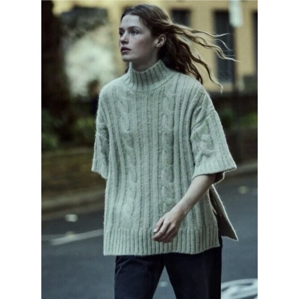 NWT Zara Cable Knit Short Sleeve Sweater